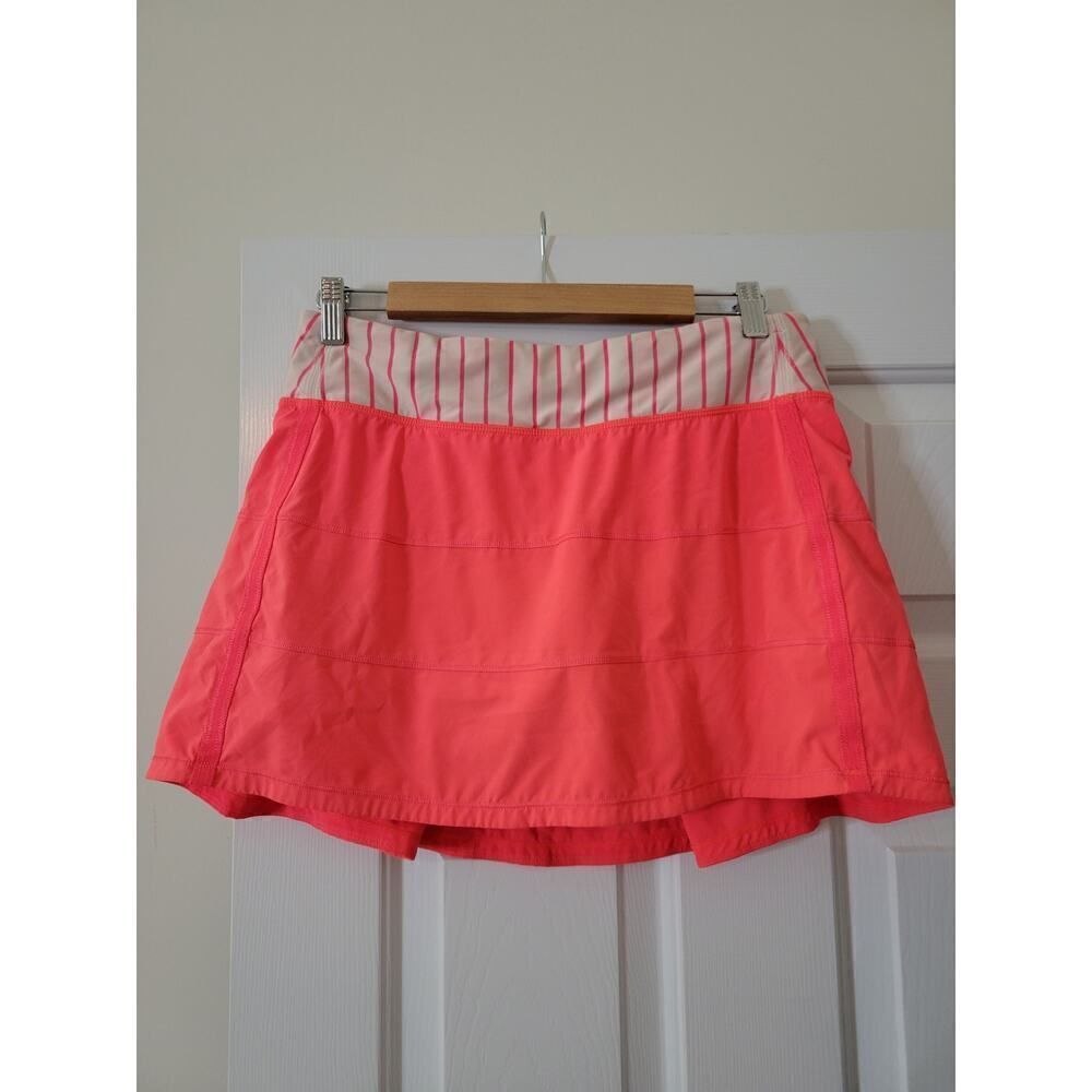 Lululemon 8 Pace Rival Skirt II Electric Coral Bright Orange Quiet Stripe